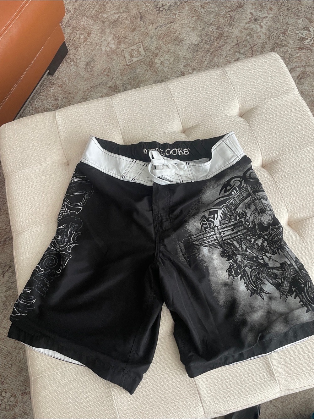Black Men's Swim Board Shorts with Skull Graphic